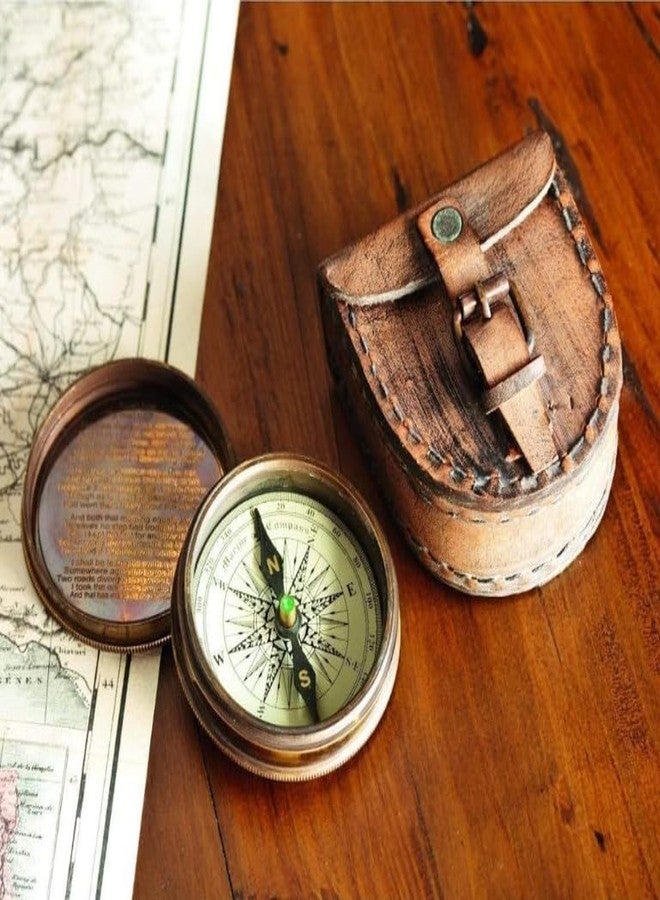 Geniadity- Vintage Brass Compass with Leather Case - Working Compass, Pocket Compass for Boating Hiking Camping Gift for Men Women Kids (NA1174) - Image 4