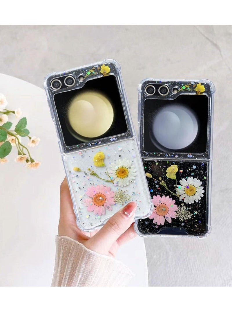 واي آند دي Compatible with Samsung Galaxy Z Flip 5 5G Case, Daisy Flower Clear Design, ransparent Dried Real Pressed Aesthetic Cute Case for Soft Silicone - Image 2