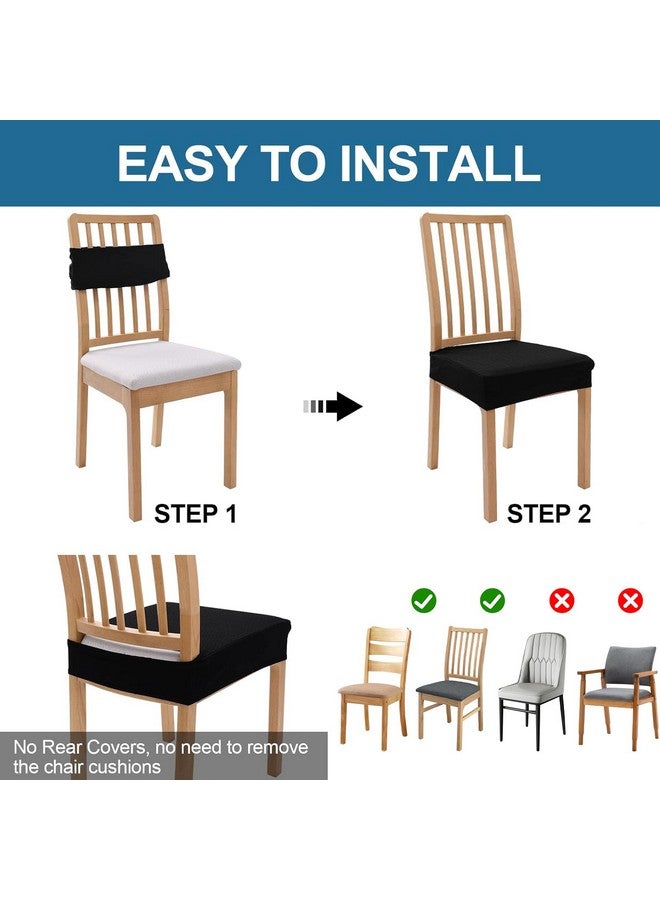 smiry أغطية مقاعد مقاومة للماء من سميري لمقاعد غرفة الطعام مجموعة من 6، قماش جاكار قابل للتمدد قابل للإزالة قابل للغسل لحماية مقاعد الكراسي، بدون أغطية خلفية، أسود - Image 5