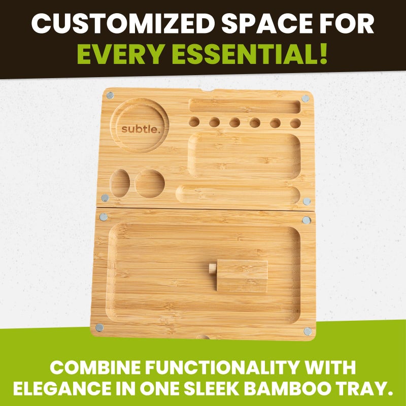 Subtle Foldable Bamboo Tray with Magnetic Lid - Durable, Easy to Clean - Portable, Perfect for Home Storage or Travel, Decorative-Tray - Gifts for Him - 8.5" x 5" - Image 2