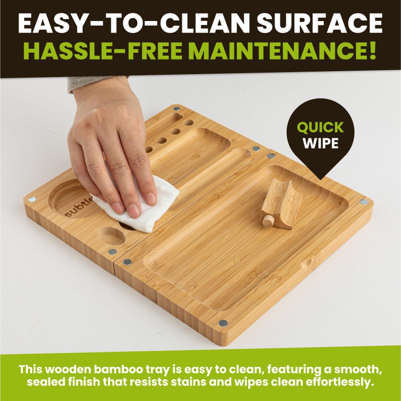 Subtle Foldable Bamboo Tray with Magnetic Lid - Durable, Easy to Clean - Portable, Perfect for Home Storage or Travel, Decorative-Tray - Gifts for Him - 8.5" x 5" - Image 3
