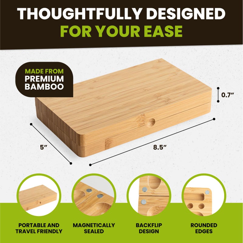 Subtle Foldable Bamboo Tray with Magnetic Lid - Durable, Easy to Clean - Portable, Perfect for Home Storage or Travel, Decorative-Tray - Gifts for Him - 8.5" x 5" - Image 4