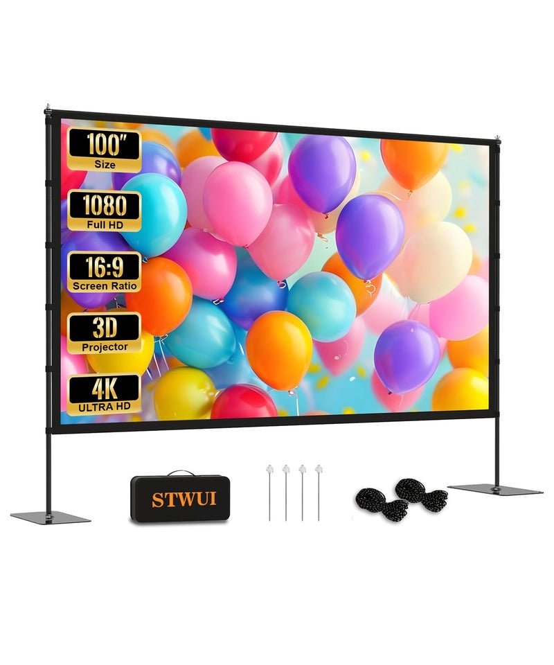 STWUI Projector Screen with Stand 100 Inch Outdoor Projector Screen Portable Projector Screens 169 4K HD Outdoor Movie Screen with Carry Bag Can Enioy Home Theater Projection Screen - Image 2