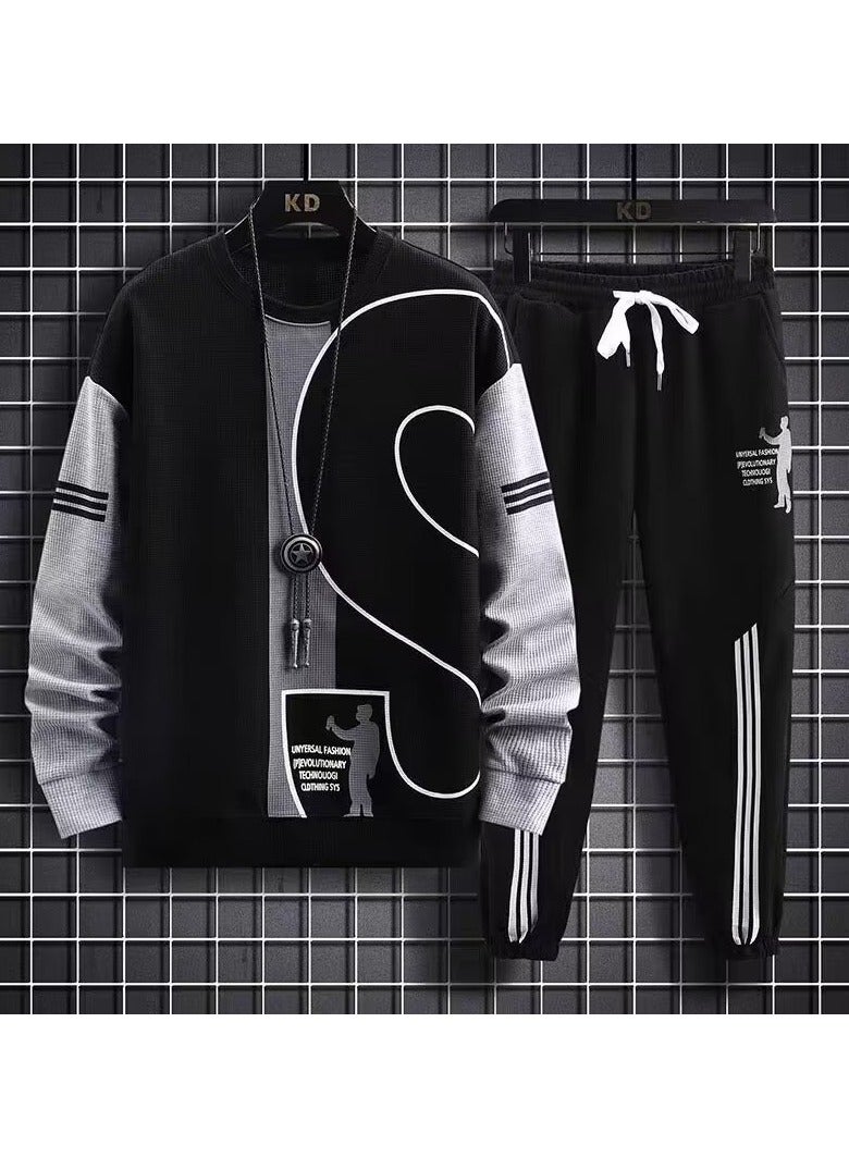 KUYING Autumn New Casual Sports Pants T-shirt Men's Trendy Two-piece Set  - Image 1