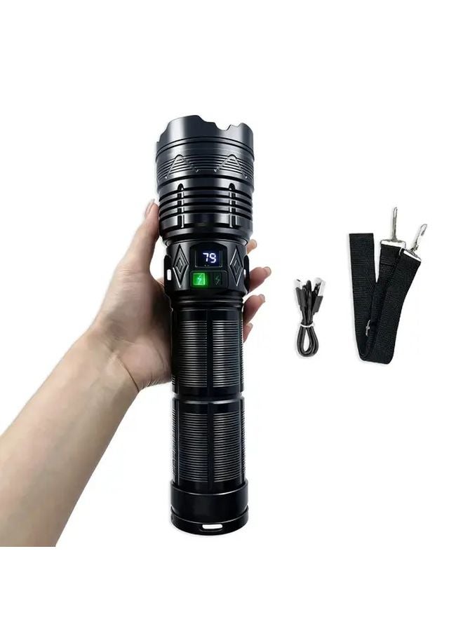 Ab Black Outdoor Portable Adjustable Long Range Flashlight Ultra Bright LED Spotlight Built in Large Capacity Battery for Camping Hiking Emergency Work - Image 1