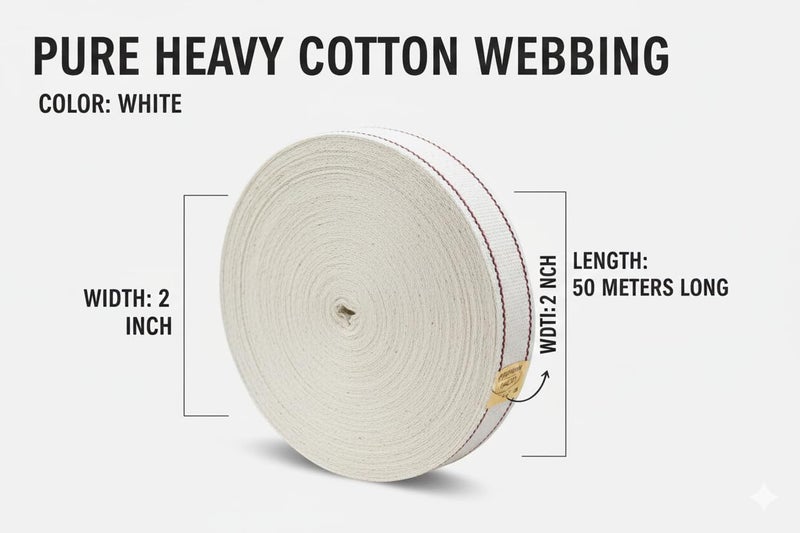 BASRAH NIWAR 2-Inch White Cotton Niwar Roll 50 Meter | Webbing Strap Niwar Patta for Charpai Dori, Khatiya, Chair, Folding Bed, Khat | Strong Furniture Weaving Belt - Image 5