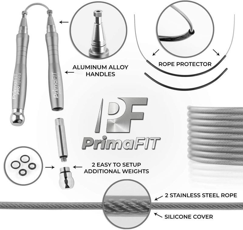 PrimaFit Jump Rope Pro Speed Skipping Rope Adjustable Adult Jumping Rope Weighted Aluminium Handles for Double Dutch Boxing Workout Crossfit Exercise Fitness Spare Cable Weights Protectors Carry Bag - Image 4