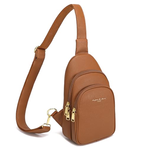 INICAT Crossbody Sling Bags Travel Cross Body Purses Faux Leather Fanny Packs Chest Bag for Women(Brown) - Image 1