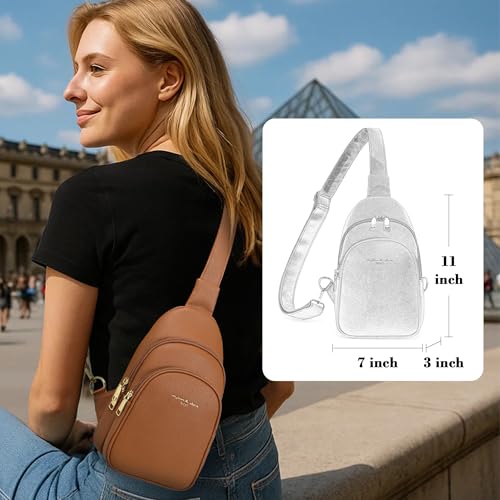 INICAT Crossbody Sling Bags Travel Cross Body Purses Faux Leather Fanny Packs Chest Bag for Women(Brown) - Image 2