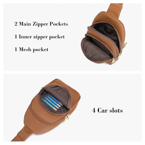 INICAT Crossbody Sling Bags Travel Cross Body Purses Faux Leather Fanny Packs Chest Bag for Women(Brown) - Image 3