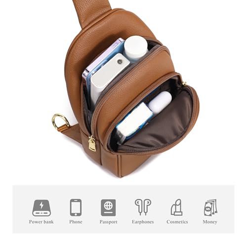 INICAT Crossbody Sling Bags Travel Cross Body Purses Faux Leather Fanny Packs Chest Bag for Women(Brown) - Image 4
