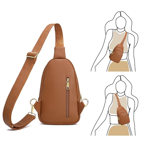 INICAT Crossbody Sling Bags Travel Cross Body Purses Faux Leather Fanny Packs Chest Bag for Women(Brown) - Image 5