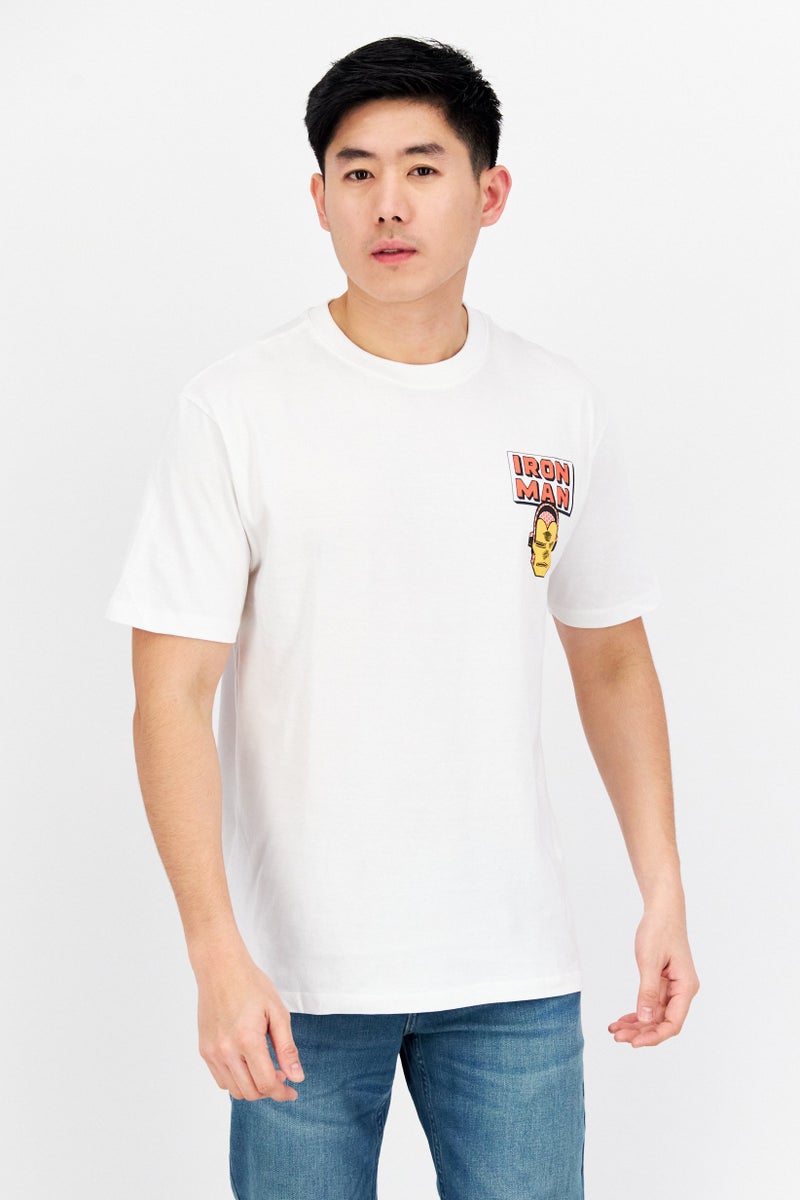 MARVEL Men Crew Neck Short Sleeve Printed T-Shirts, White Combo - Image 1