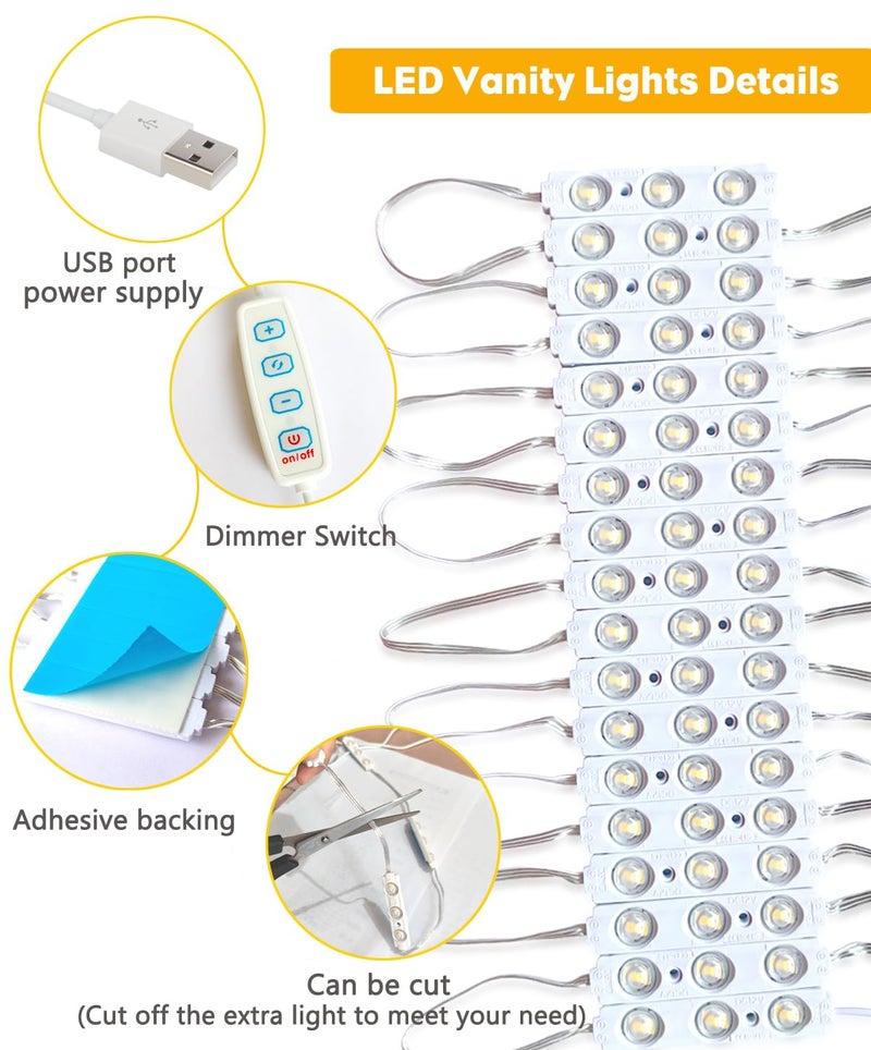 DLOMT Vanity Lights for Mirror LED Makeup Light Strip with 3 Color Temperature Lighting Modes and Dimmable Stick on Vanity Bathroom Mirror,Ultra Bright (Mirror Not Included) - Image 4