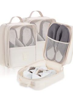 Excefore 3-Pack Waterproof Shoe Bags for Travel, Foldable Shoe Storage Pouch Organizer, Holds 3 Pairs of Shoes, Perfect for Daily Use, Beige  - Image 1