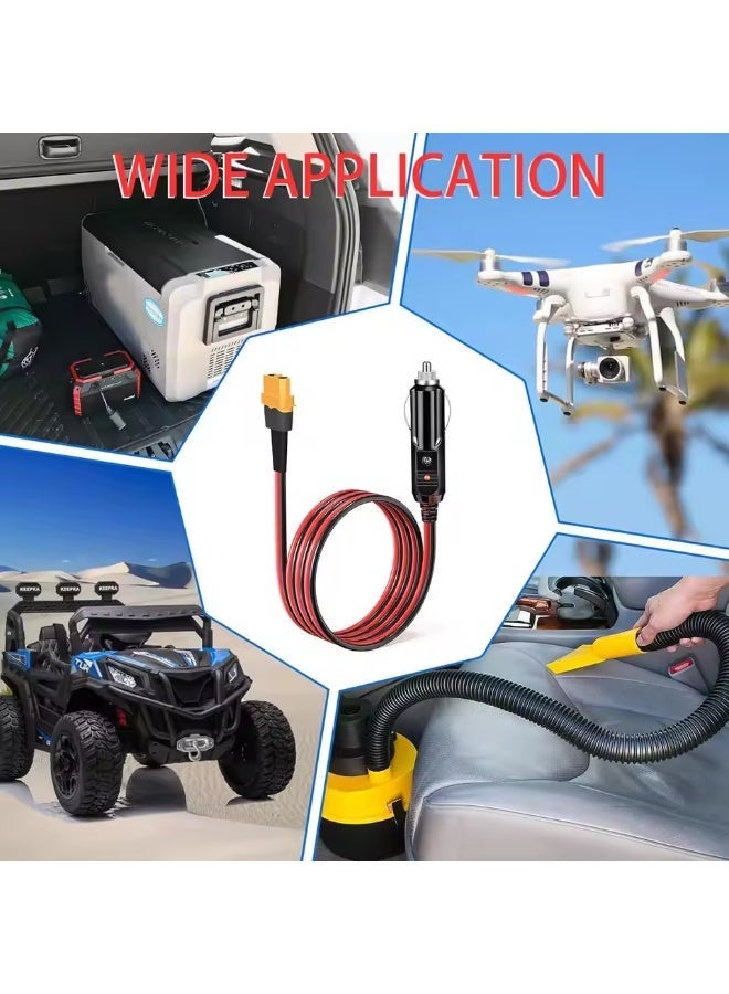 بطارية الطاقة كابل توصيل (XT60 أنثى) إلى مقبس ولاعة السيارة - مقياس 14AWG، بجهد 12 فولت وطول 10 أقدام (طرف ذكر) - مخصص لمحطات الطاقة الشمسية المتنقلة - Image 1