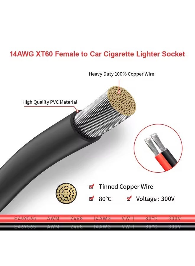 بطارية الطاقة كابل توصيل (XT60 أنثى) إلى مقبس ولاعة السيارة - مقياس 14AWG، بجهد 12 فولت وطول 10 أقدام (طرف ذكر) - مخصص لمحطات الطاقة الشمسية المتنقلة - Image 4