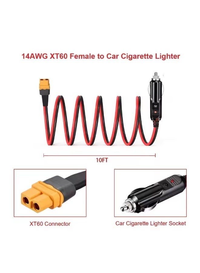 بطارية الطاقة كابل توصيل (XT60 أنثى) إلى مقبس ولاعة السيارة - مقياس 14AWG، بجهد 12 فولت وطول 10 أقدام (طرف ذكر) - مخصص لمحطات الطاقة الشمسية المتنقلة - Image 2