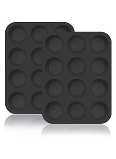 Generic Silicone Muffin Pans, Cupcake Pans 12 Cups Food Grade Silicone Baking Molds, Large Muffin Tin for Brownies, Cupcake, Pudding, Fat Bomb, Egg Muffin, 100% Non-Stick (Black, 2 Pack)  - Image 1