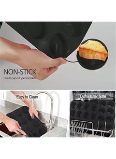 Generic Silicone Muffin Pans, Cupcake Pans 12 Cups Food Grade Silicone Baking Molds, Large Muffin Tin for Brownies, Cupcake, Pudding, Fat Bomb, Egg Muffin, 100% Non-Stick (Black, 2 Pack)  - Image 3