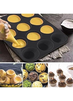 Generic Silicone Muffin Pans, Cupcake Pans 12 Cups Food Grade Silicone Baking Molds, Large Muffin Tin for Brownies, Cupcake, Pudding, Fat Bomb, Egg Muffin, 100% Non-Stick (Black, 2 Pack)  - Image 4