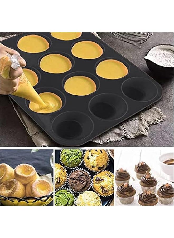 Generic - Silicone Muffin Pans, Cupcake Pans 12 Cups Food Grade Silicone Baking Molds, Large Muffin Tin for Brownies, Cupcake, Pudding, Fat Bomb, Egg Muffin, 100% Non-Stick (Black, 2 Pack) - Image 1