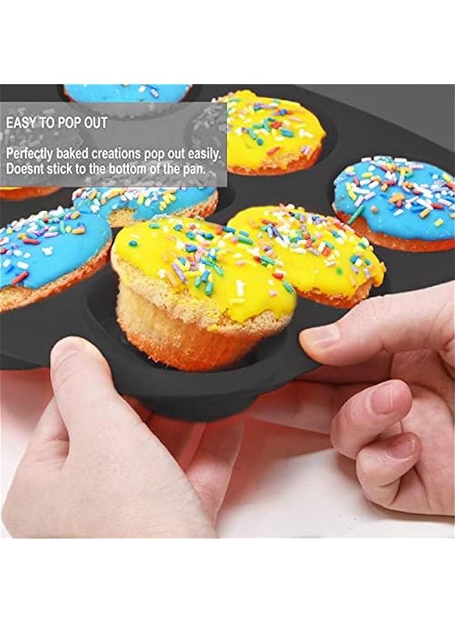 Generic - Silicone Muffin Pans, Cupcake Pans 12 Cups Food Grade Silicone Baking Molds, Large Muffin Tin for Brownies, Cupcake, Pudding, Fat Bomb, Egg Muffin, 100% Non-Stick (Black, 2 Pack) - Image 1