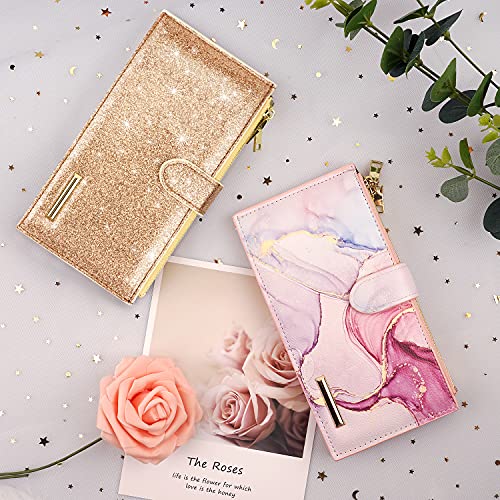 Coco Rossi Womens RFID Blocking Glitter Leather Multi Card Organizer Bifold Black Wallet with Zipper Pocket, Champagne Gold Glitter - Image 5