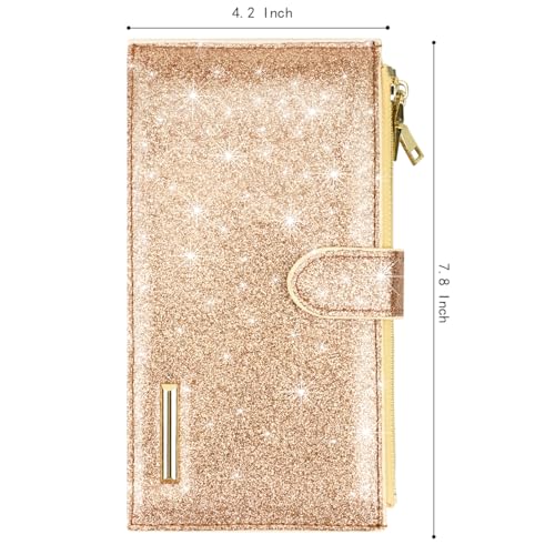 Coco Rossi Womens RFID Blocking Glitter Leather Multi Card Organizer Bifold Black Wallet with Zipper Pocket, Champagne Gold Glitter - Image 2