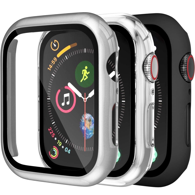 Charlam Compatible with Apple Watch Case 40mm iWatch SE Series 6/5/4 Built-in Screen Protector, Thin Guard Bumper Full Coverage Hard PC Cover for iWatch Accessories, Black Clear Sliver, 3 Pack - Image 1