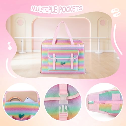 Smasrob Dance Garment Bags for Dancers with Multiple Pockets and Hanging Loops, Dance Costume Garment Bag for Girls, Pink - Image 3