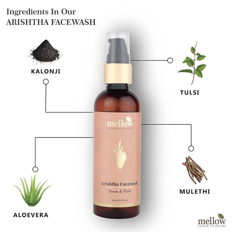 Mellow Herbals Ayurvedic Arishtha Facewash with Neem Aloe Vera Tulsi AntiAcne Oil Control Face Cleanser Deep Cleansing Hydrating Healing Formula SulphateFree Ayush Certified 100ml - Image 3