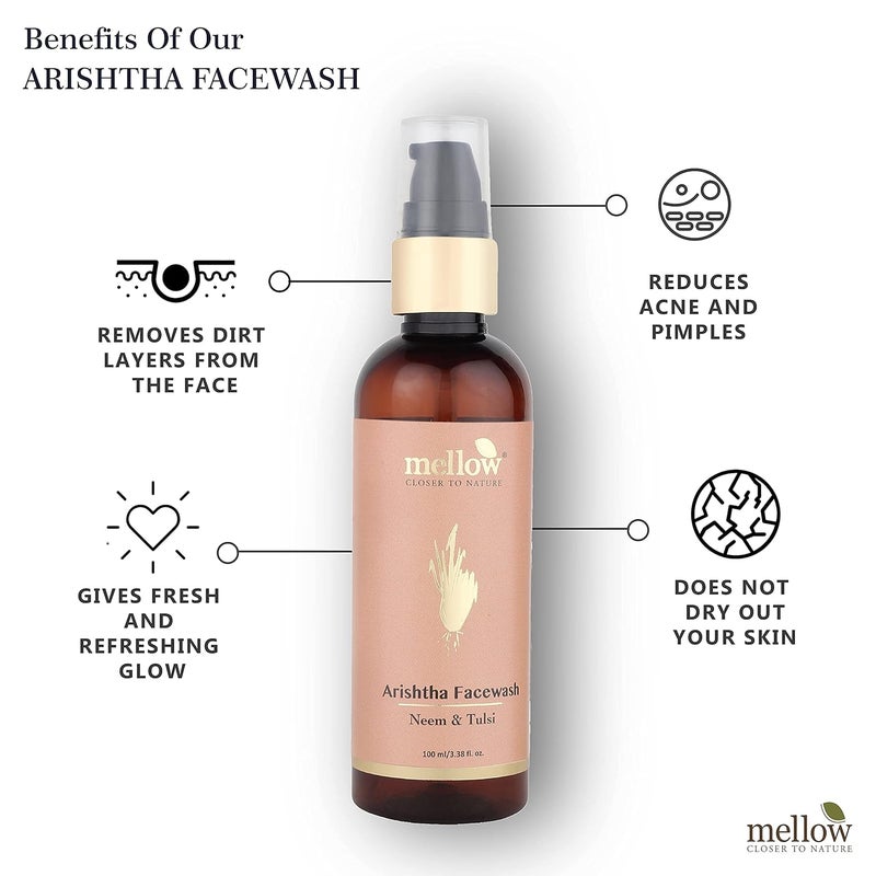 Mellow Herbals Ayurvedic Arishtha Facewash with Neem Aloe Vera Tulsi AntiAcne Oil Control Face Cleanser Deep Cleansing Hydrating Healing Formula SulphateFree Ayush Certified 100ml - Image 4