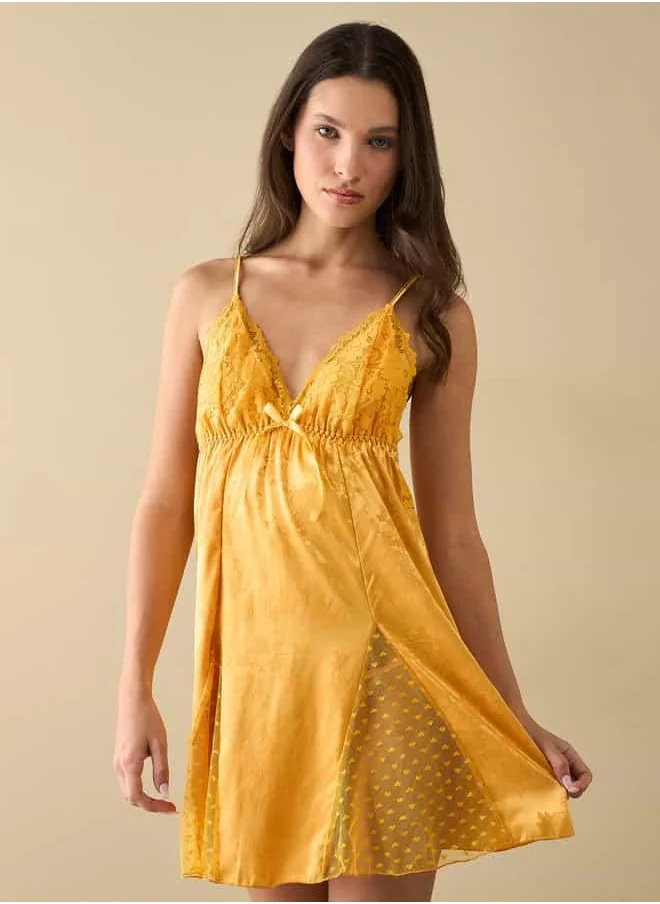 FAV Lace Textured Slip Dress with Adjustable Straps