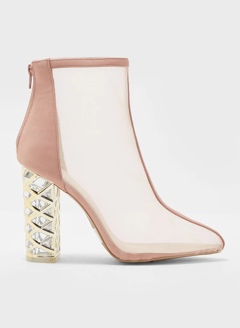 Qupid Mesh Ankle Boot With Heel