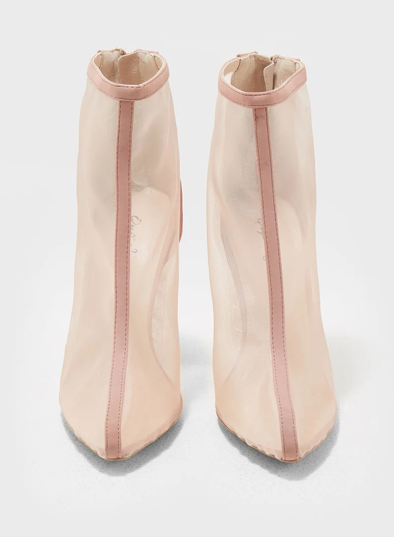 Qupid Mesh Ankle Boot With Heel