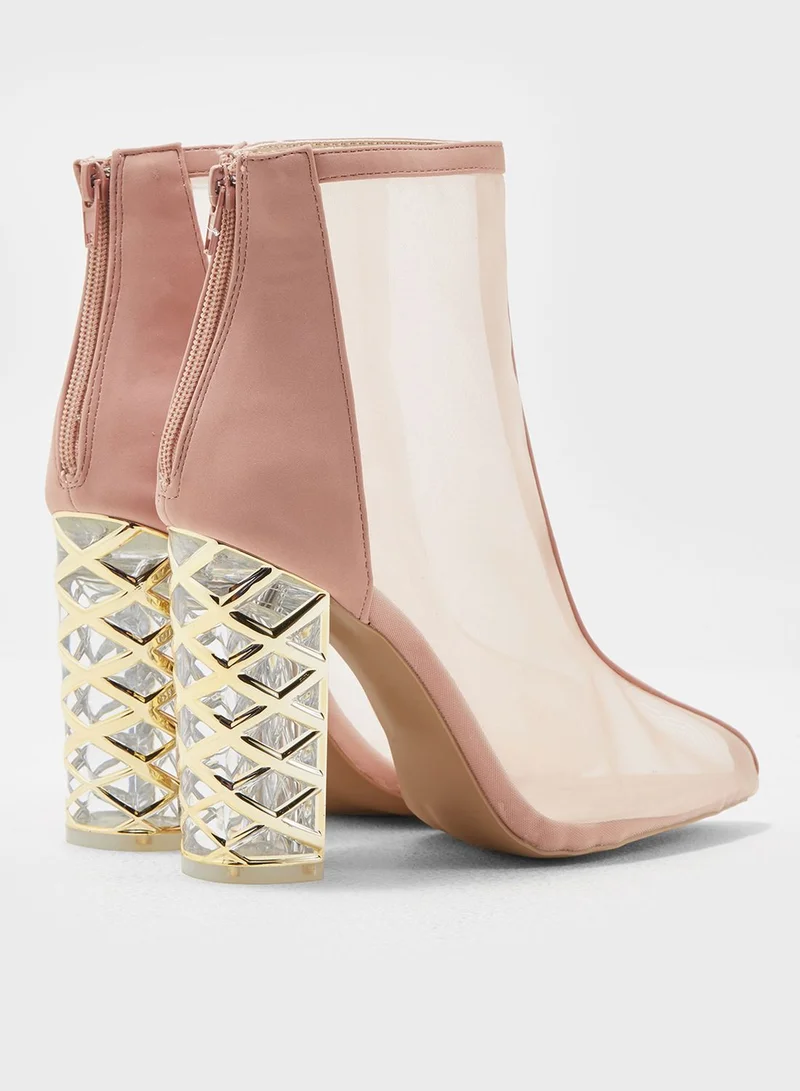Qupid Mesh Ankle Boot With Heel