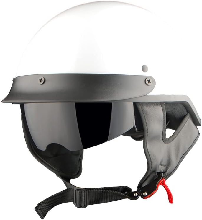 1Storm Motorcycle Half Face Helmet with Retractable Inner Smoked Visor - Glossy White - Image 2