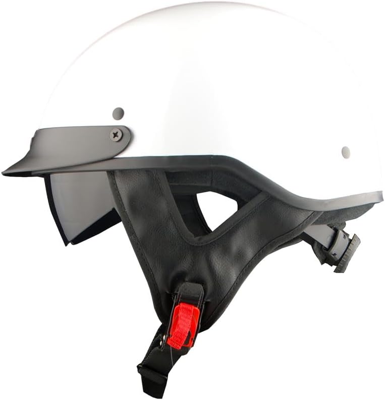 1Storm Motorcycle Half Face Helmet with Retractable Inner Smoked Visor - Glossy White - Image 1