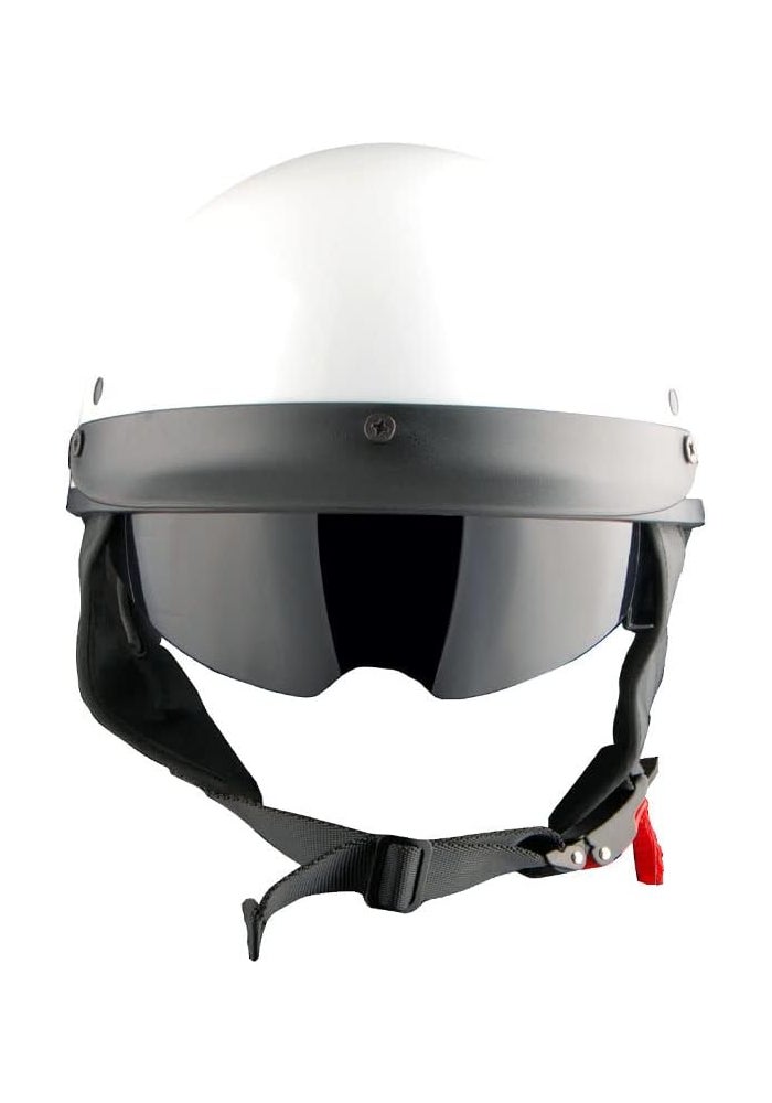 1Storm Motorcycle Half Face Helmet with Retractable Inner Smoked Visor - Glossy White - Image 5