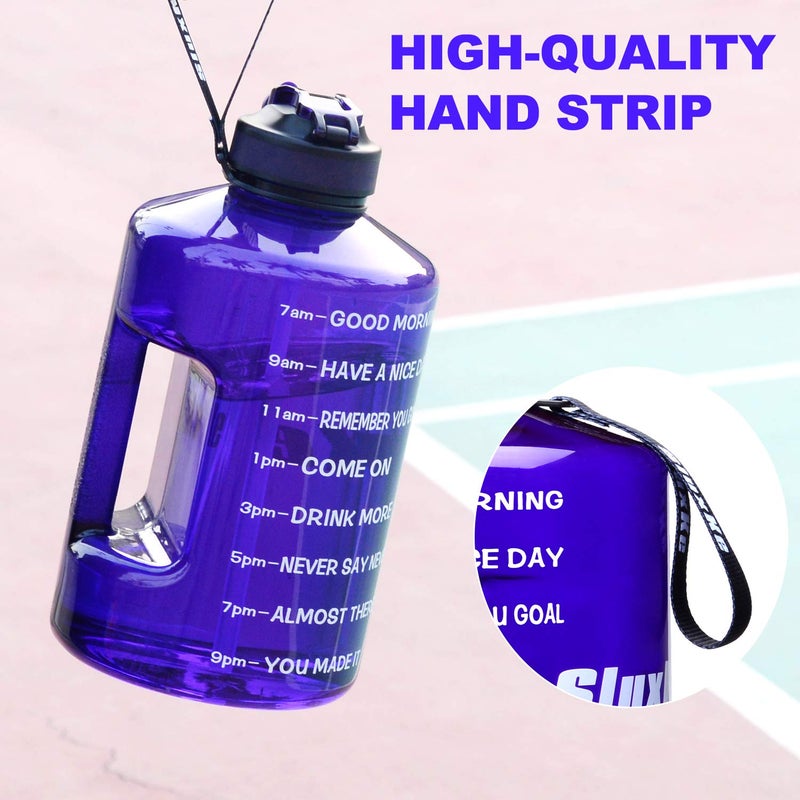 SLUXKE Gallon Water Bottle with Straw and Time Marker, 128oz BPA Free Big Water Jug, LeakProof Purple - Image 5