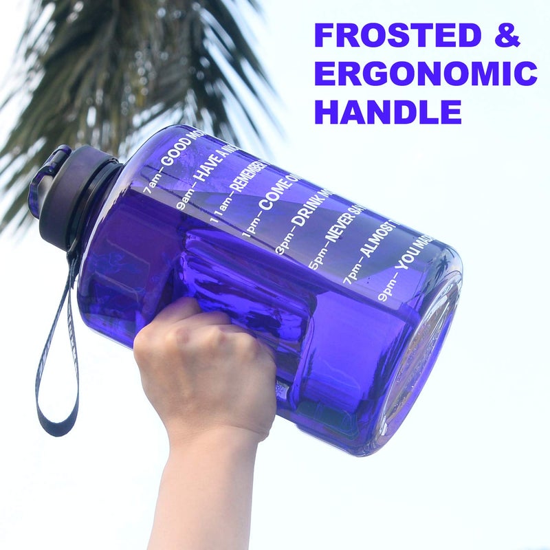 SLUXKE Gallon Water Bottle with Straw and Time Marker, 128oz BPA Free Big Water Jug, LeakProof Purple - Image 4