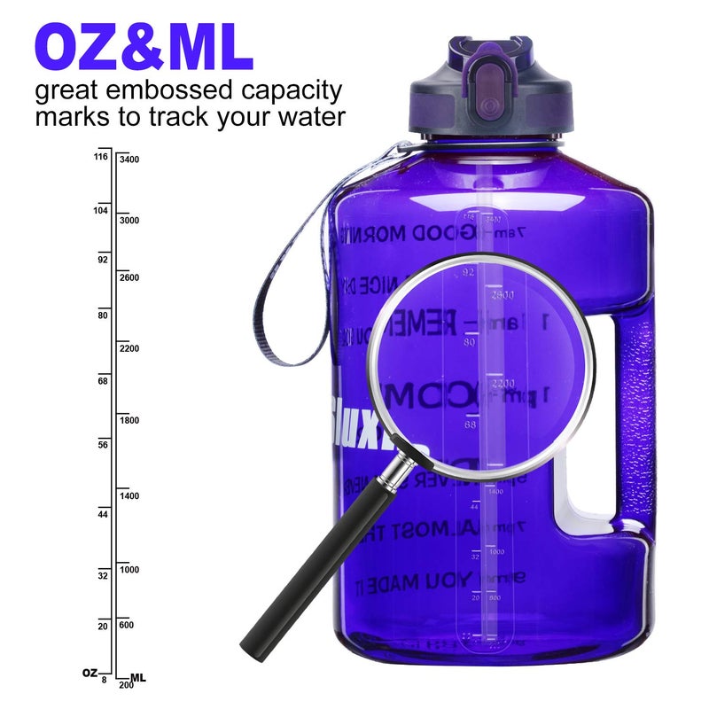 SLUXKE Gallon Water Bottle with Straw and Time Marker, 128oz BPA Free Big Water Jug, LeakProof Purple - Image 3