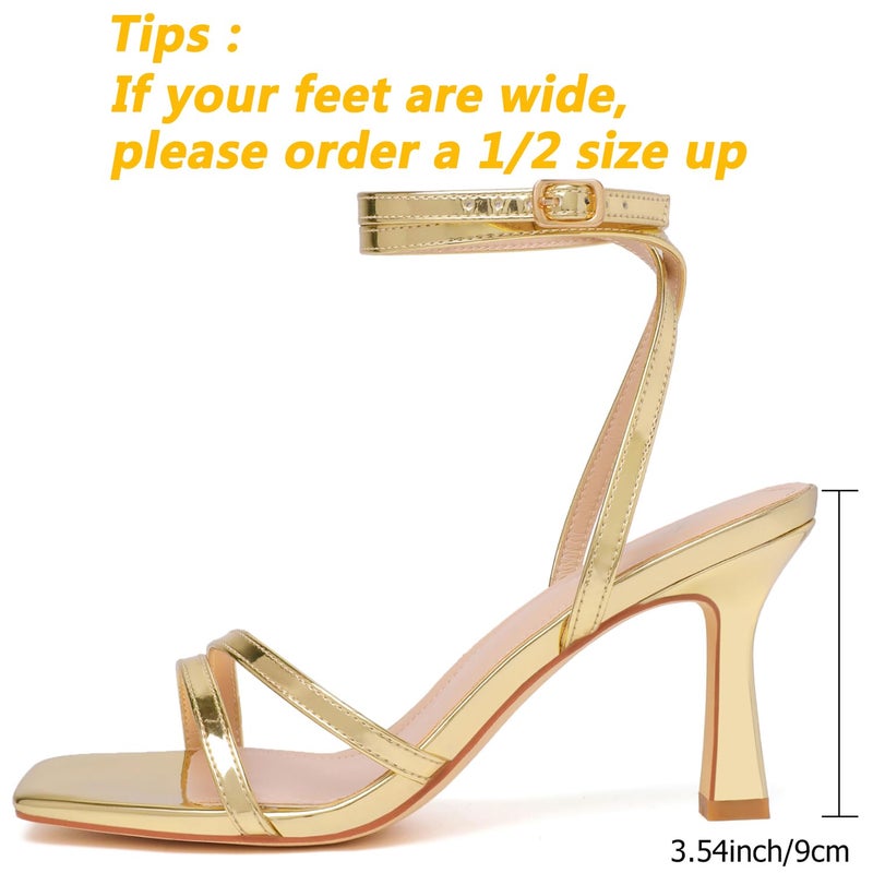 Mostrin Gold Sandals for Women - Strappy Lace Up Ankle Strap Square Open Toe Stiletto High Heel for Wedding, Prom, Party, Daily - Size 7.5 - Image 4