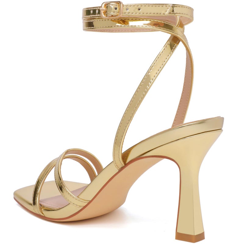 Mostrin Gold Sandals for Women - Strappy Lace Up Ankle Strap Square Open Toe Stiletto High Heel for Wedding, Prom, Party, Daily - Size 7.5 - Image 5