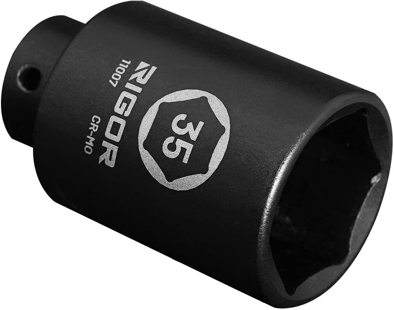 Rigor 11007 35mm Axle Nut Impact Socket | 1/2-Inch Drive, 6 Point, Deep, CR-MO, Metric | Quick-Fit for Hog Ring Anvil | Laser Etched - Image 1