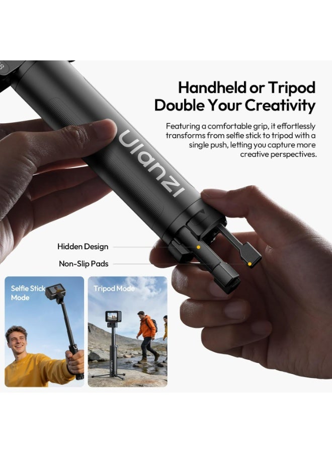 ULANZI MT98 2-in-1 Selfie Stick & Tripod for Action Camera, 1/4'' Mount & Adjustable 180°, 5 Section Extended to 57cm, Load Capacity ≤ 500g, Compatible for Insta360 X6/X5/X4/X3/ONE X2/GO 3s/DJI Osmo 360 - Image 3