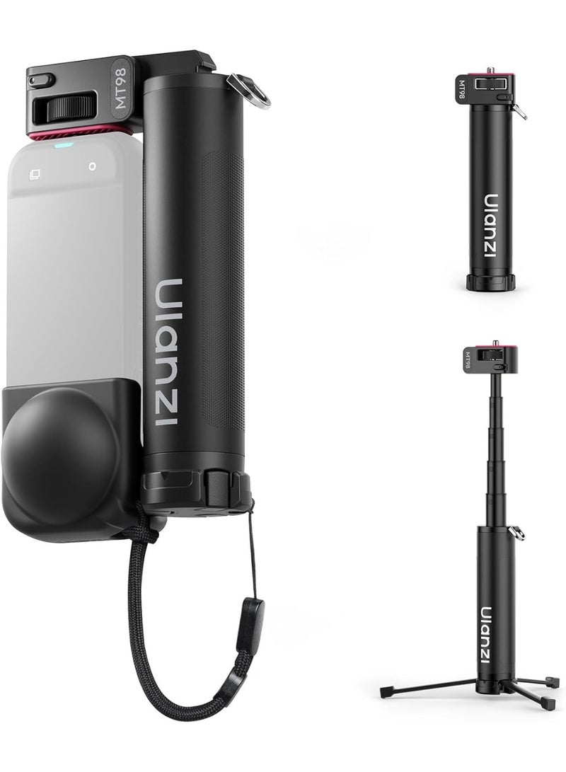 ULANZI MT98 2-in-1 Selfie Stick & Tripod for Action Camera, 1/4'' Mount & Adjustable 180°, 5 Section Extended to 57cm, Load Capacity ≤ 500g, Compatible for Insta360 X6/X5/X4/X3/ONE X2/GO 3s/DJI Osmo 360 - Image 1
