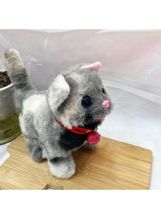 Electric Simulation Plush Cat Doll Children's Toys Stall Electronic Pet Cat Educational Toys-Color:Gray Smudged Cat  - Image 1