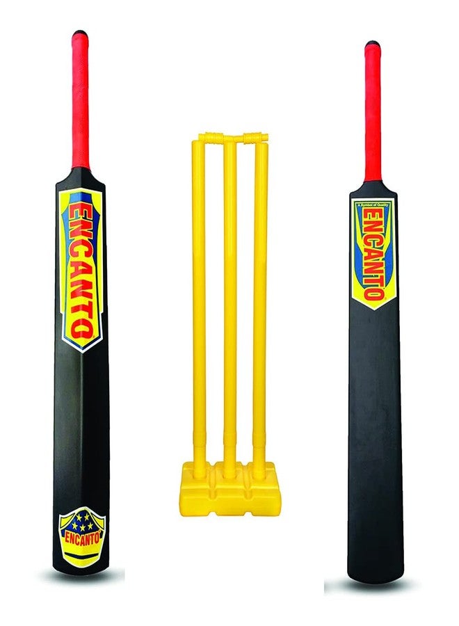 Encanto Black Color Plastic Cricket Bat, Full Size Cricket Bat with Yellow Wicket Set PVC/Plastic Cricket Bat for - Adults - Image 1